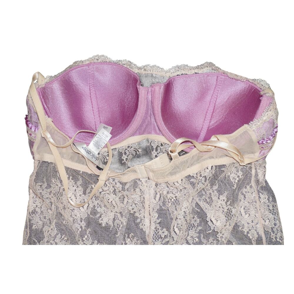 Delicates Lace Babydoll Chemise White Purple Coquette Fairycore Lingerie L - Picture 14 of 15